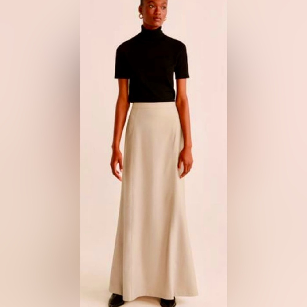 Mango Woven Khaki Beige Mermaid Maxi Skirt